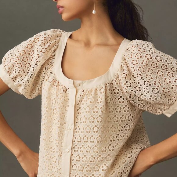 ANTHROPOLOGIE: Eyelet Top - Picture 1 of 5